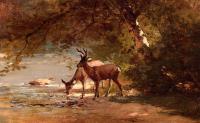 Thomas Hill - Deer in a Landscape